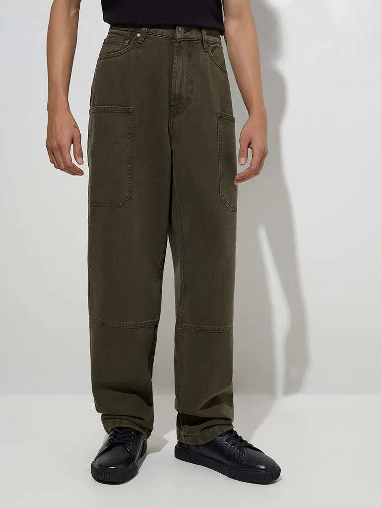 Nuon Dark Olive Relaxed - Fit Mid - Rise Jeans