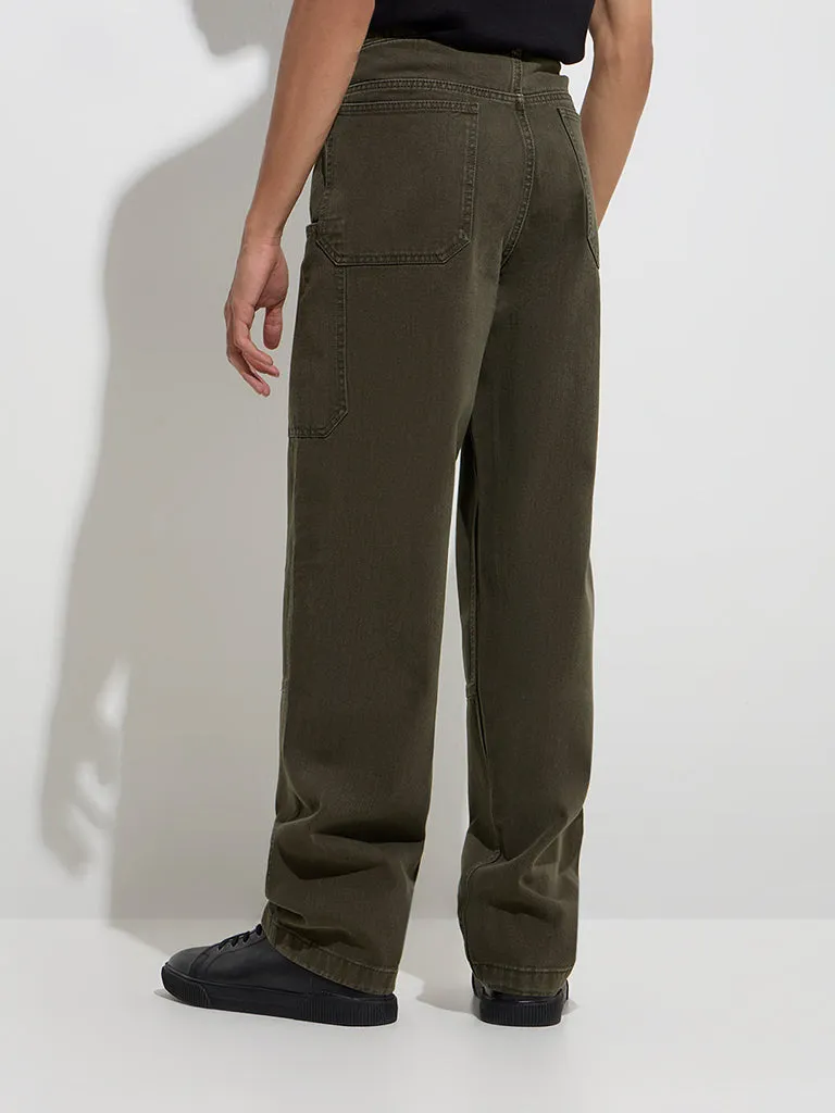Nuon Dark Olive Relaxed - Fit Mid - Rise Jeans