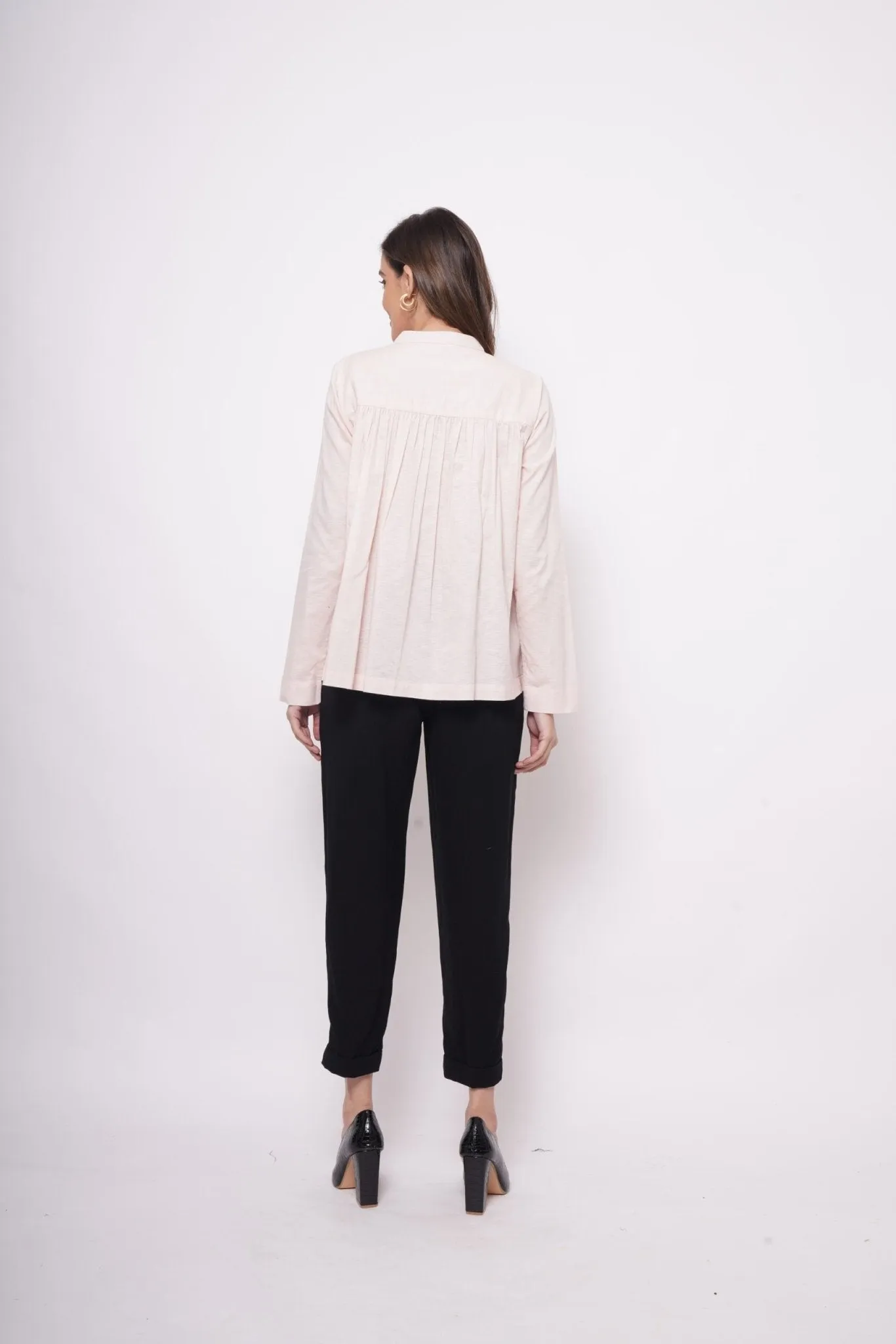 Office Wear Pin Tuck Linen Pink Shirt