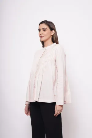 Office Wear Pin Tuck Linen Pink Shirt