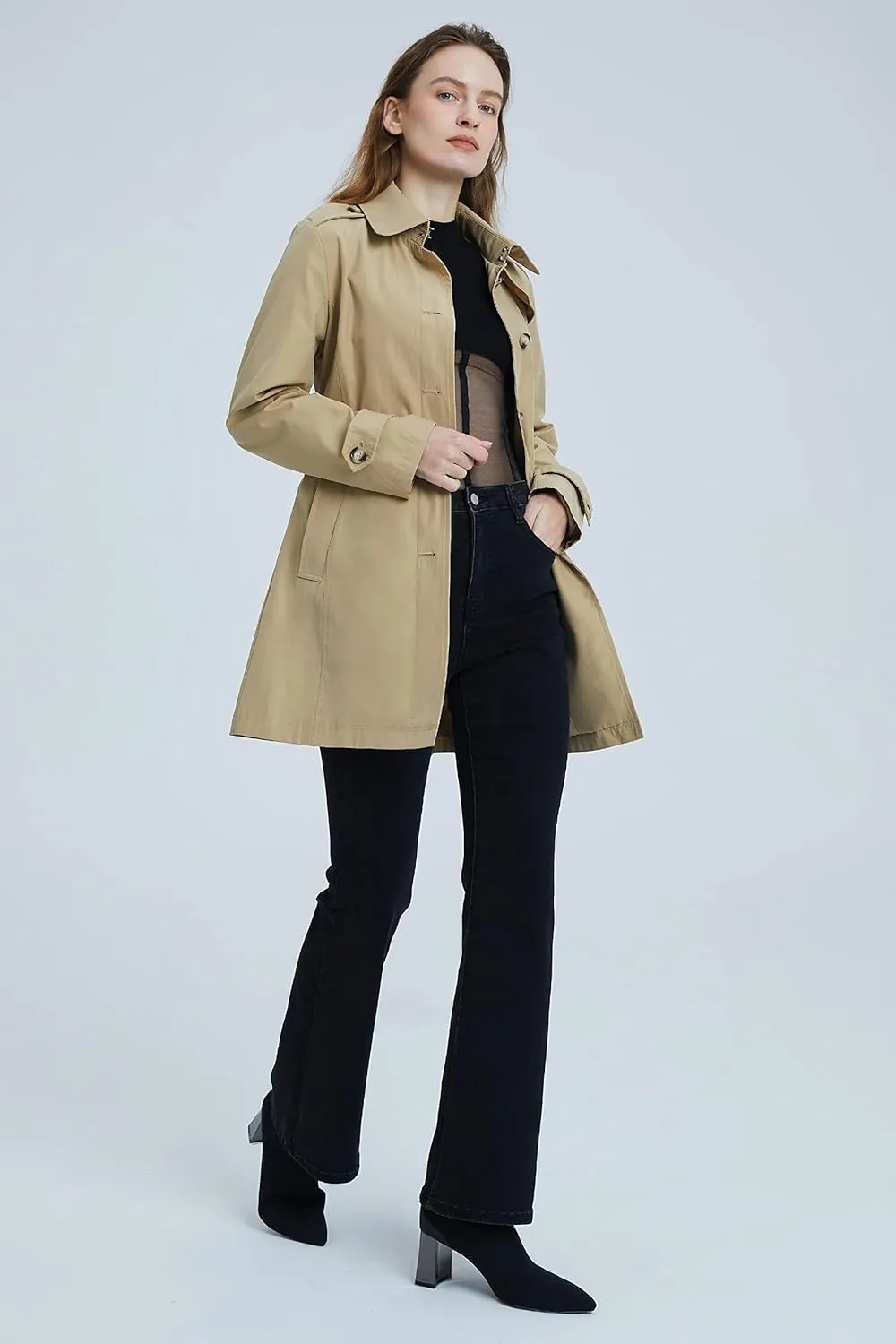 Orolay Women's Belted Trench Coat Windproof Classic Overcoat Slim Outdoor Jackets with Wide Lapel