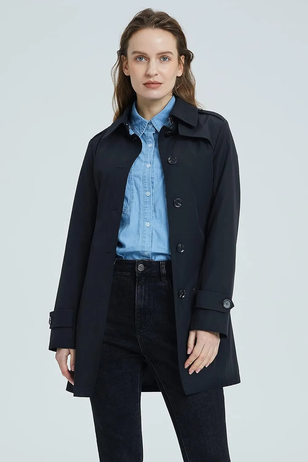 Orolay Women's Belted Trench Coat Windproof Classic Overcoat Slim Outdoor Jackets with Wide Lapel