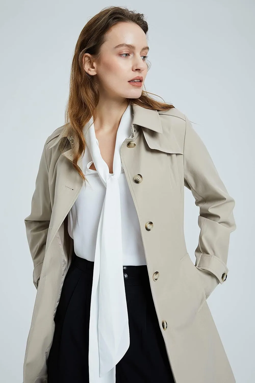 Orolay Women's Belted Trench Coat Windproof Classic Overcoat Slim Outdoor Jackets with Wide Lapel
