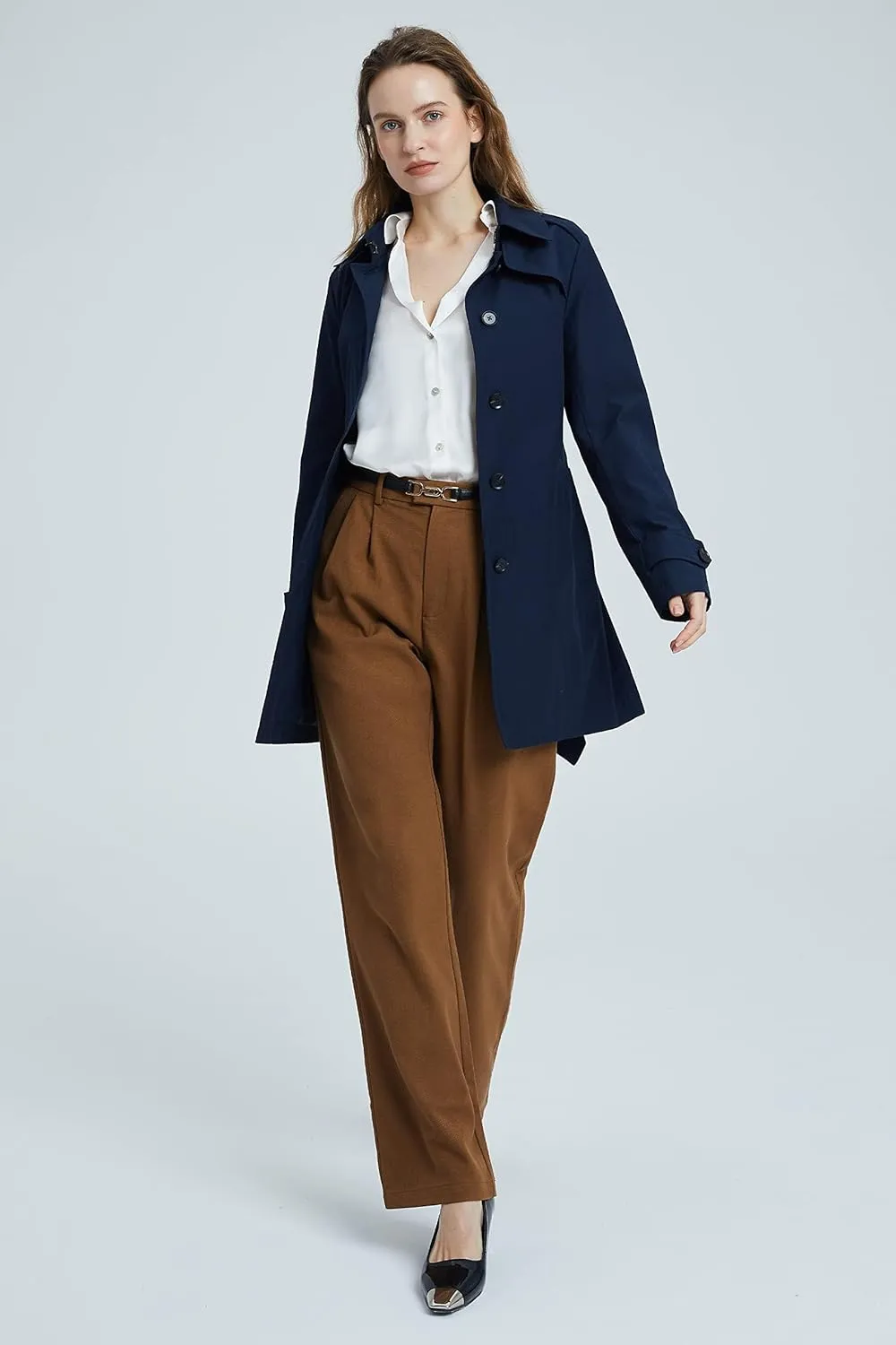 Orolay Women's Belted Trench Coat Windproof Classic Overcoat Slim Outdoor Jackets with Wide Lapel