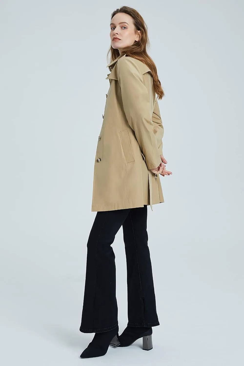 Orolay Women's Belted Trench Coat Windproof Classic Overcoat Slim Outdoor Jackets with Wide Lapel