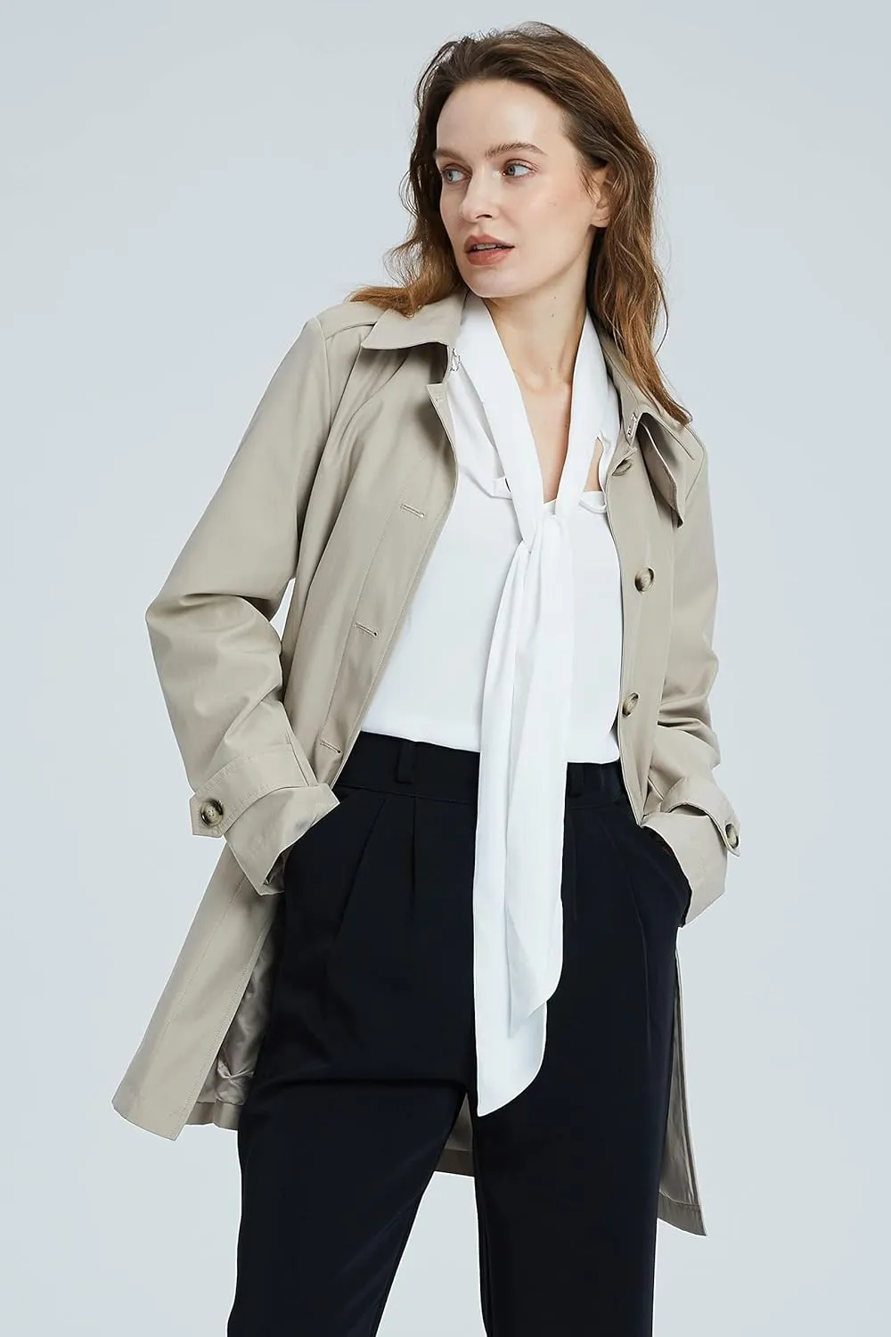 Orolay Women's Belted Trench Coat Windproof Classic Overcoat Slim Outdoor Jackets with Wide Lapel