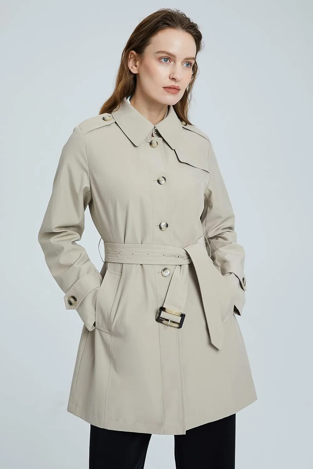 Orolay Women's Belted Trench Coat Windproof Classic Overcoat Slim Outdoor Jackets with Wide Lapel