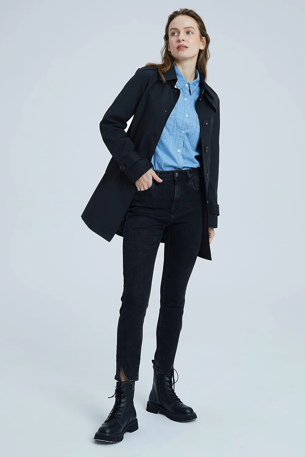 Orolay Women's Belted Trench Coat Windproof Classic Overcoat Slim Outdoor Jackets with Wide Lapel