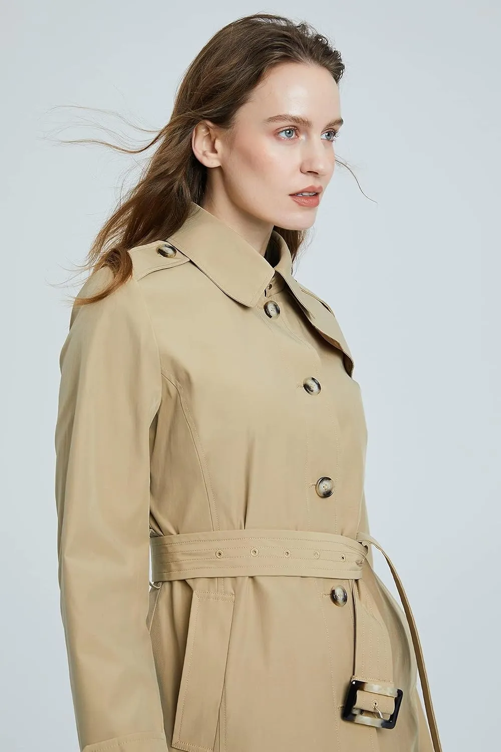 Orolay Women's Belted Trench Coat Windproof Classic Overcoat Slim Outdoor Jackets with Wide Lapel