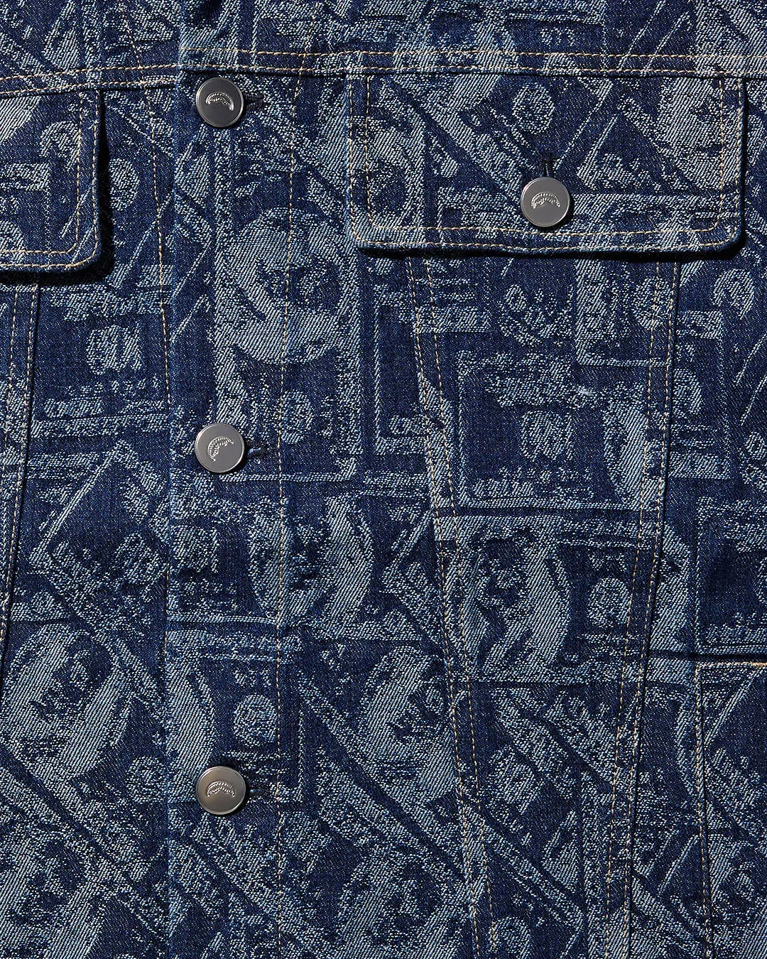 Printed Button Front Denim Jkt