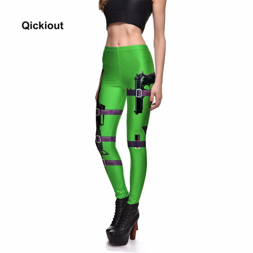 Qickitout Leggings Fitness New Arrival Women's Sexy Leggings Stretch Digital Print Green Black Gun Field Pencil Pants Trousers
