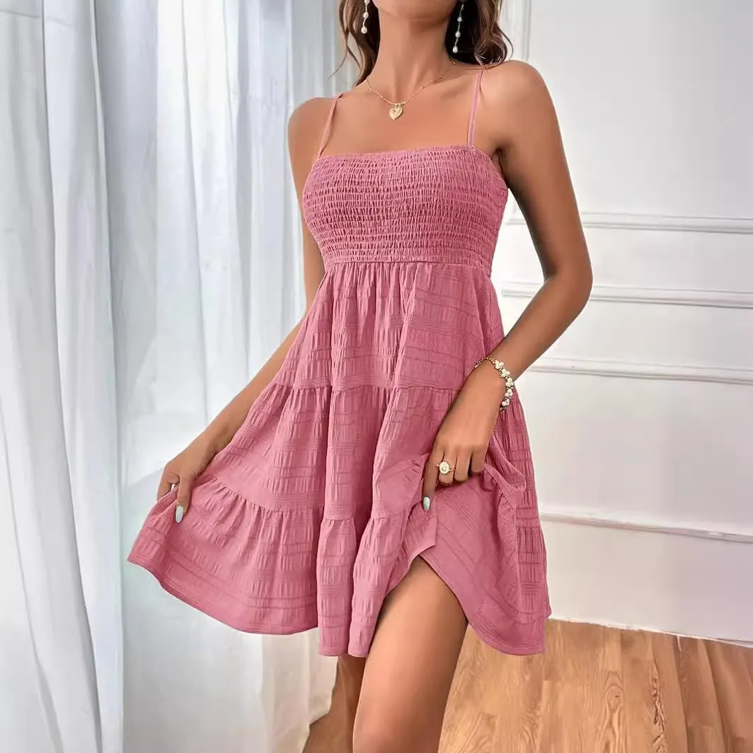 Ruffle Dress Women Spaghetti Strap Mini Casual Cute Summer Going Out Party Dresses S~2XL