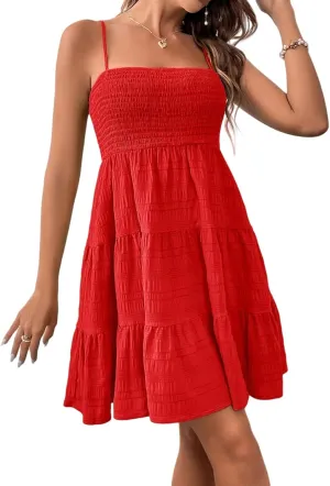 Ruffle Dress Women Spaghetti Strap Mini Casual Cute Summer Going Out Party Dresses S~2XL