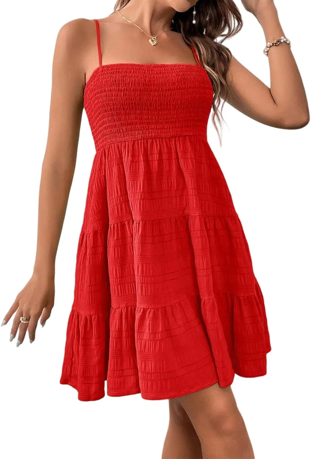 Ruffle Dress Women Spaghetti Strap Mini Casual Cute Summer Going Out Party Dresses S~2XL