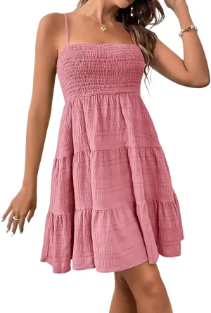 Ruffle Dress Women Spaghetti Strap Mini Casual Cute Summer Going Out Party Dresses S~2XL