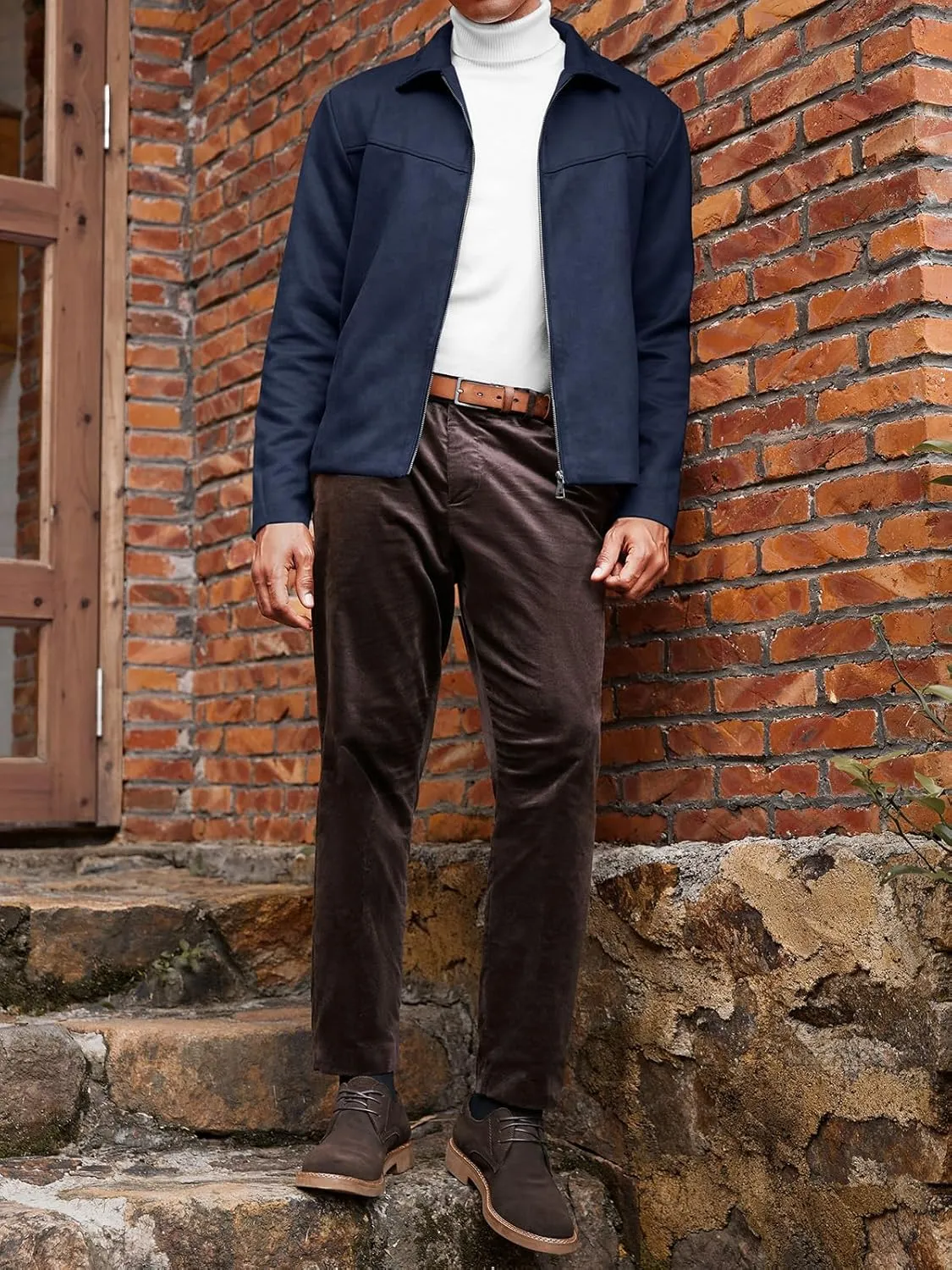 Runcati Men's Suede Jacket Full Zip Casual Vintage Jackets Lightweight Classic Trucker Coat