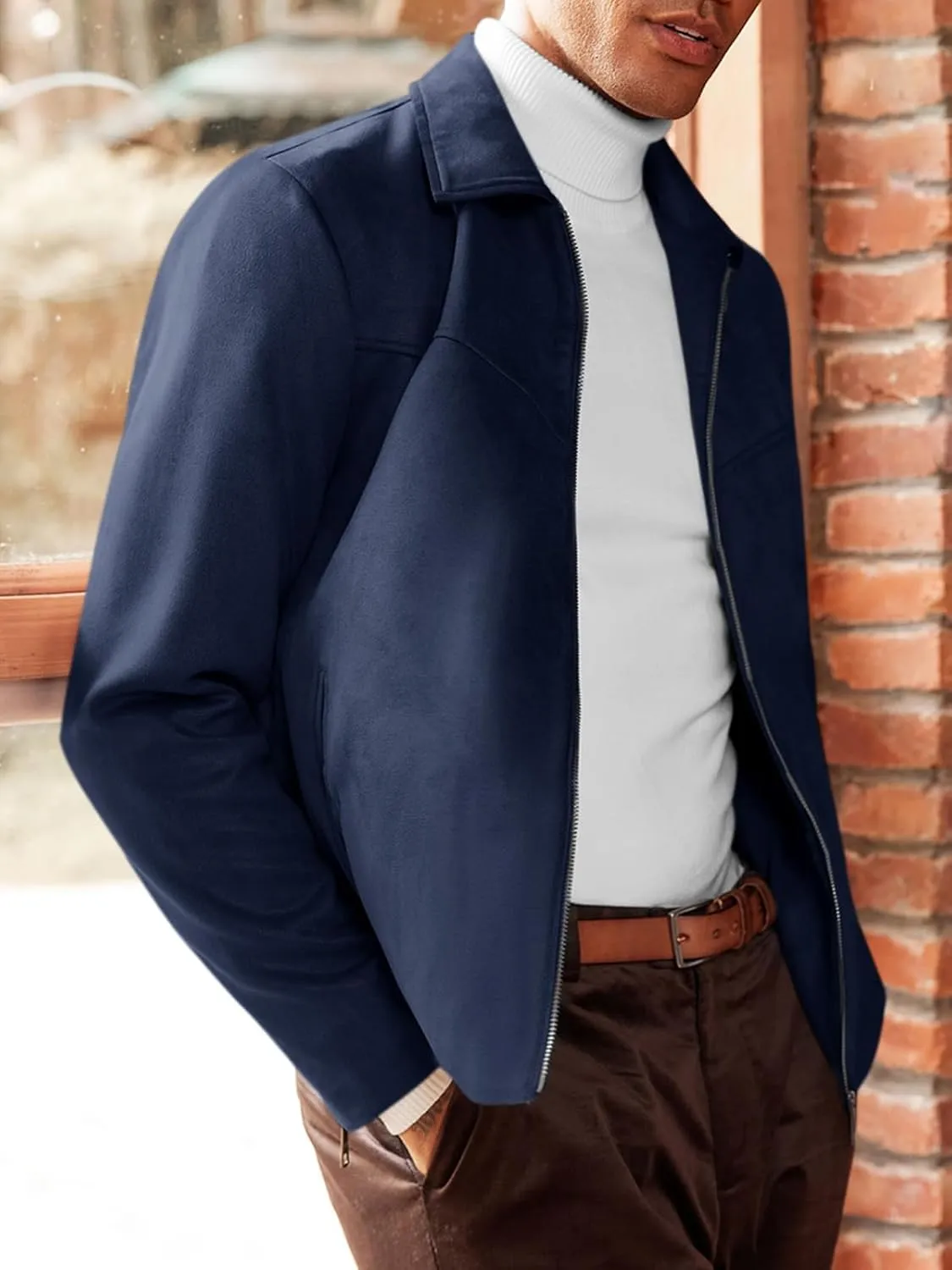 Runcati Men's Suede Jacket Full Zip Casual Vintage Jackets Lightweight Classic Trucker Coat