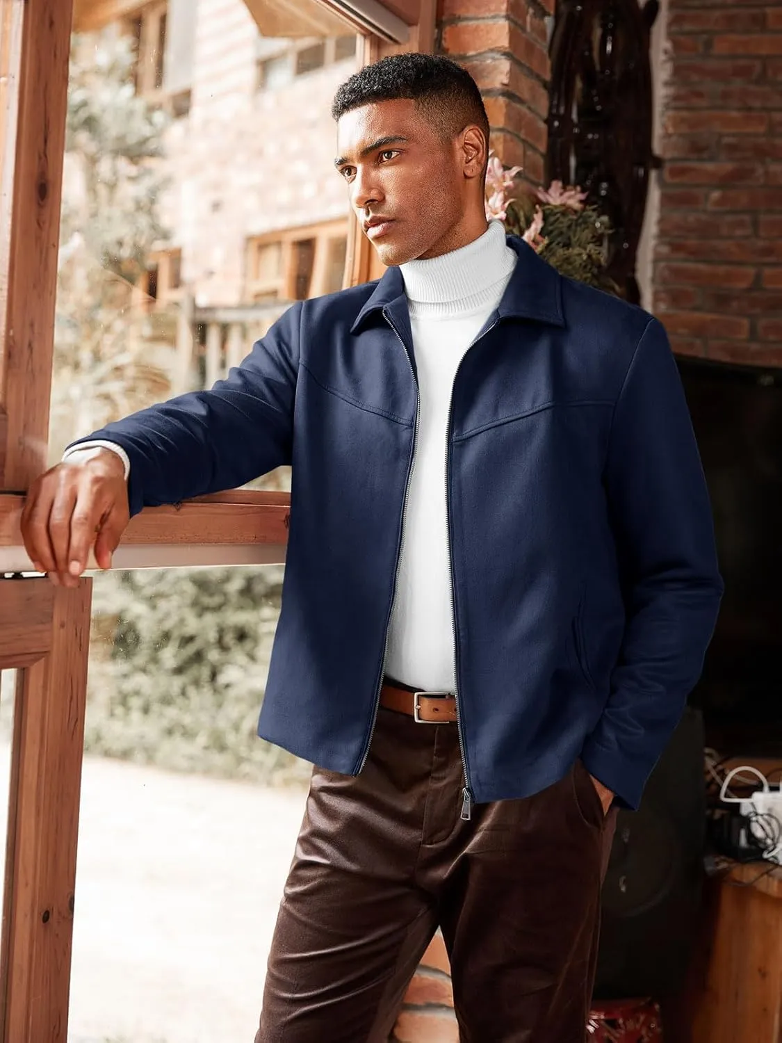 Runcati Men's Suede Jacket Full Zip Casual Vintage Jackets Lightweight Classic Trucker Coat