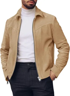 Runcati Men's Suede Jacket Full Zip Casual Vintage Jackets Lightweight Classic Trucker Coat