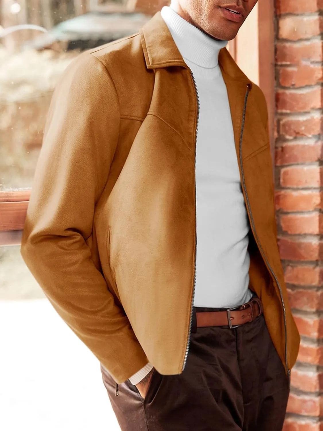 Runcati Men's Suede Jacket Full Zip Casual Vintage Jackets Lightweight Classic Trucker Coat