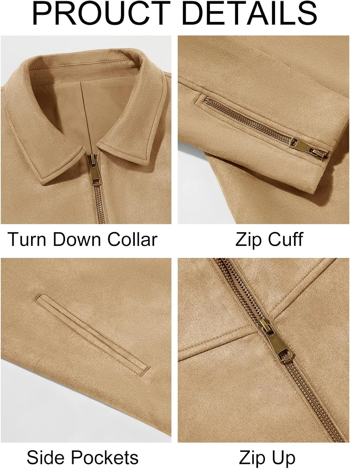 Runcati Men's Suede Jacket Full Zip Casual Vintage Jackets Lightweight Classic Trucker Coat