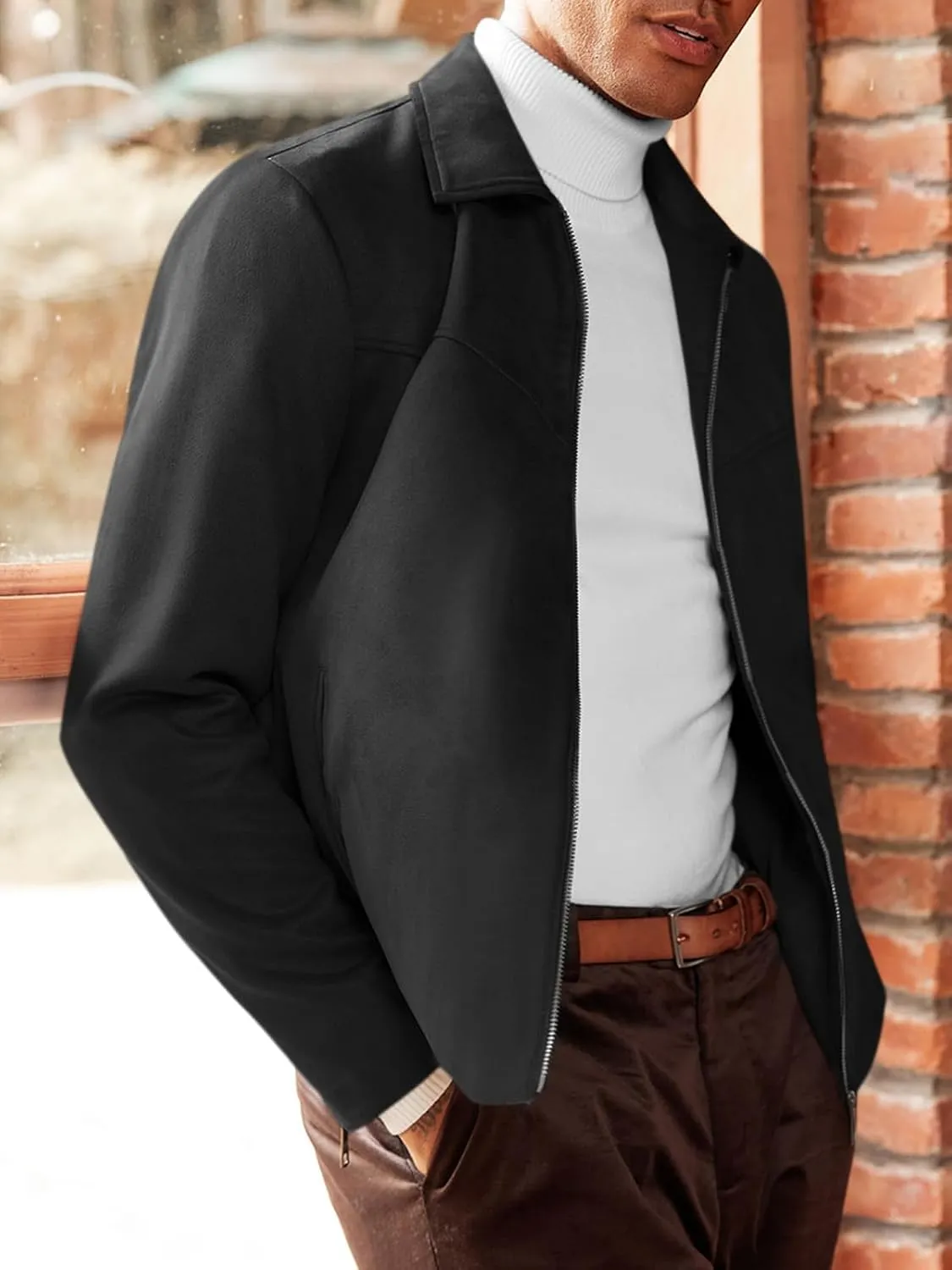 Runcati Men's Suede Jacket Full Zip Casual Vintage Jackets Lightweight Classic Trucker Coat