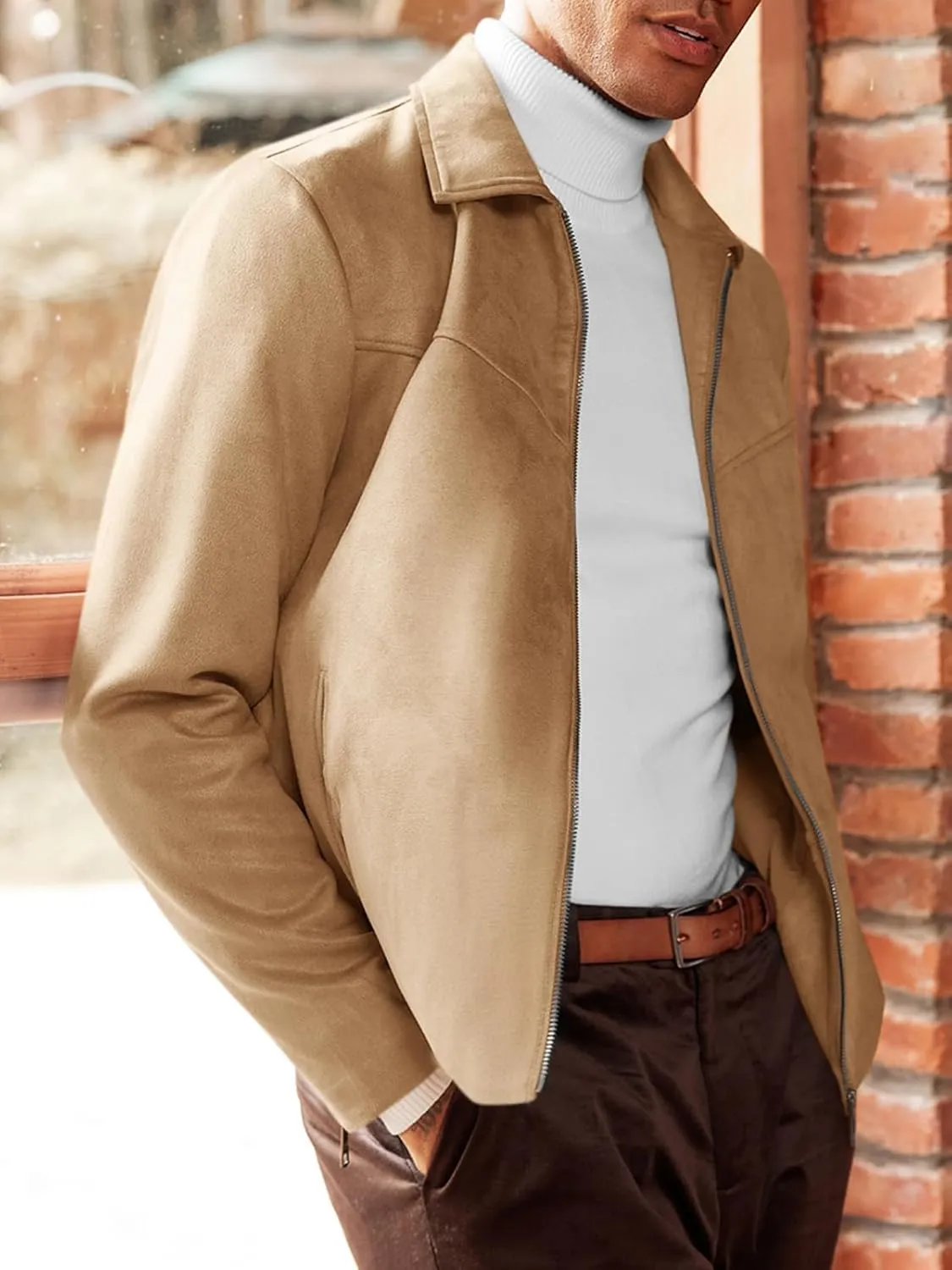 Runcati Men's Suede Jacket Full Zip Casual Vintage Jackets Lightweight Classic Trucker Coat