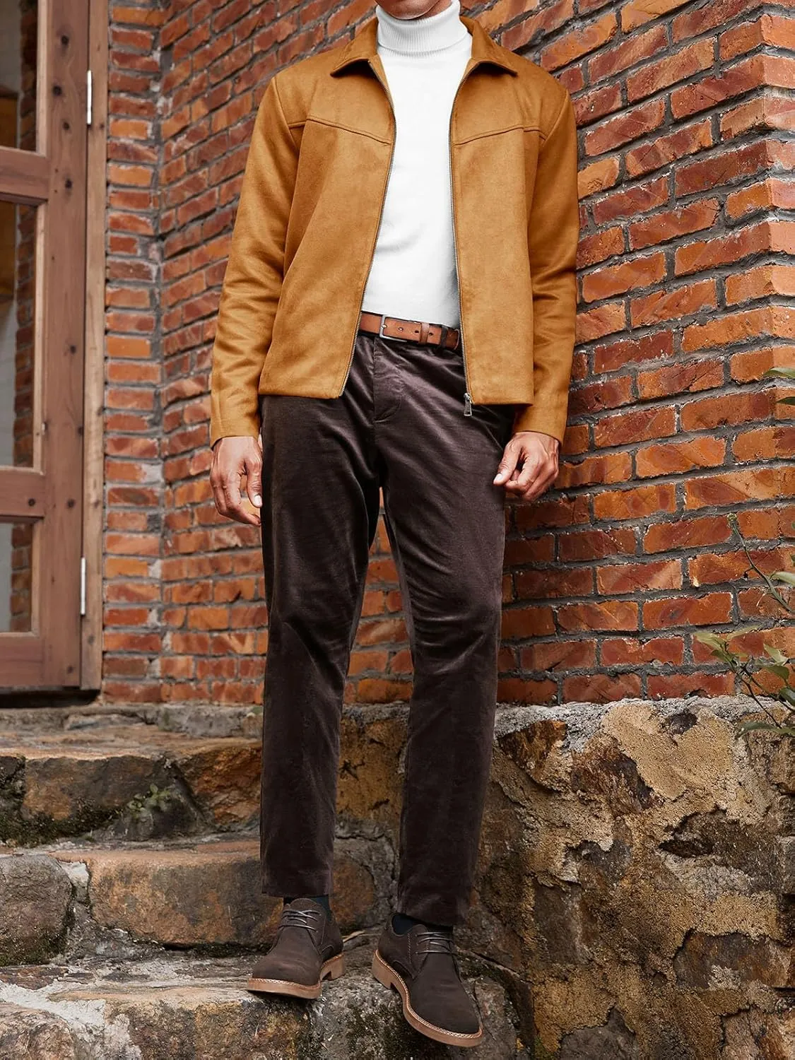 Runcati Men's Suede Jacket Full Zip Casual Vintage Jackets Lightweight Classic Trucker Coat