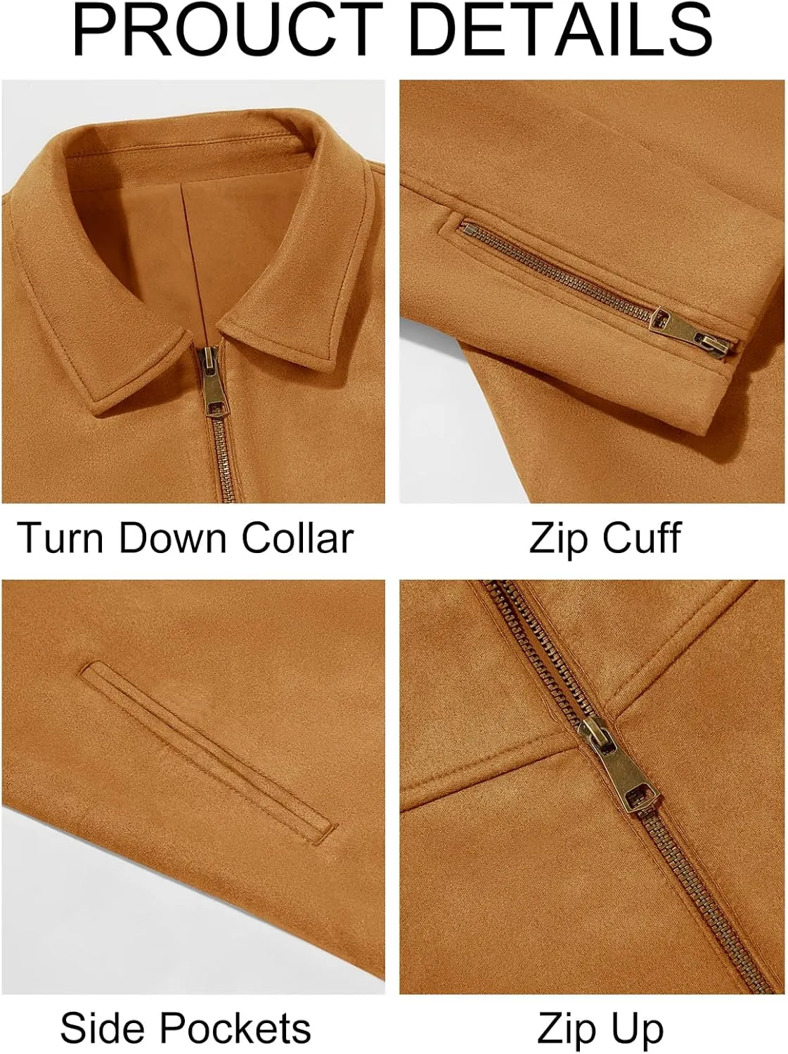 Runcati Men's Suede Jacket Full Zip Casual Vintage Jackets Lightweight Classic Trucker Coat