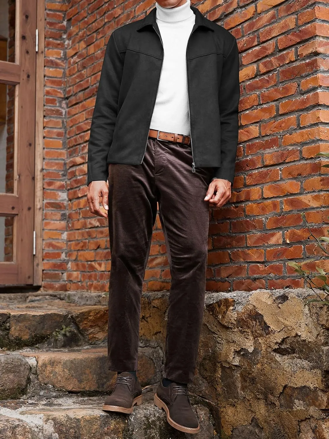 Runcati Men's Suede Jacket Full Zip Casual Vintage Jackets Lightweight Classic Trucker Coat