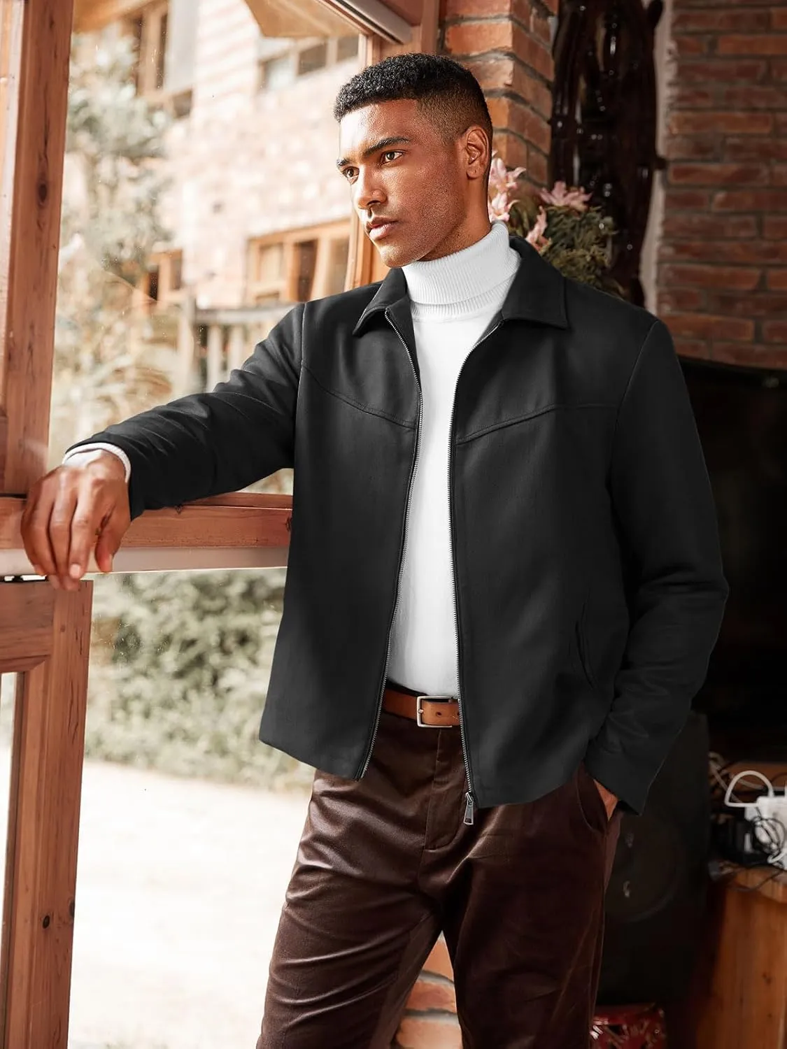 Runcati Men's Suede Jacket Full Zip Casual Vintage Jackets Lightweight Classic Trucker Coat