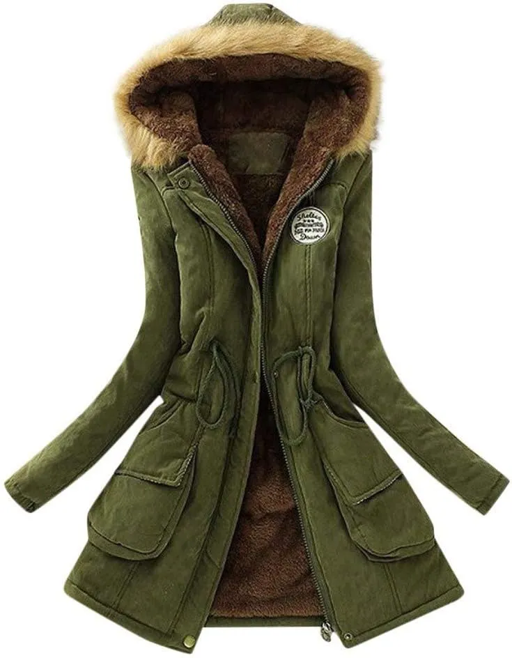SGASY Women's Winter Coats Fleece Lined Zip Up Jacket Long Winter Warm Fuzzy Coat Windproof Hoodie Outwear with Pockets