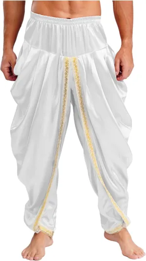 TiaoBug Men's Satin Harem Pants Elastic Waistband Wide Leg Yoga Trousers Hippie