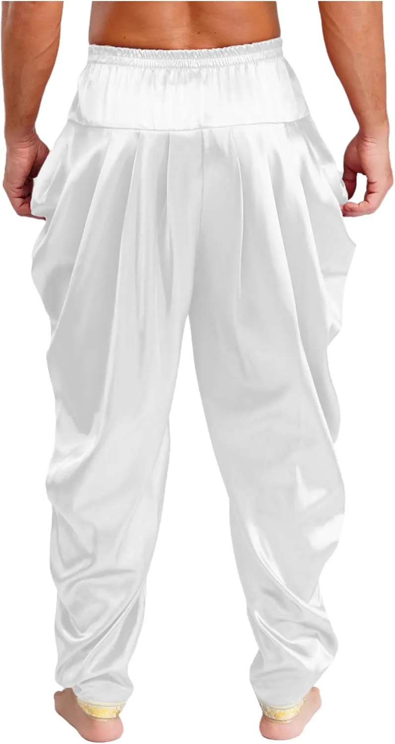 TiaoBug Men's Satin Harem Pants Elastic Waistband Wide Leg Yoga Trousers Hippie