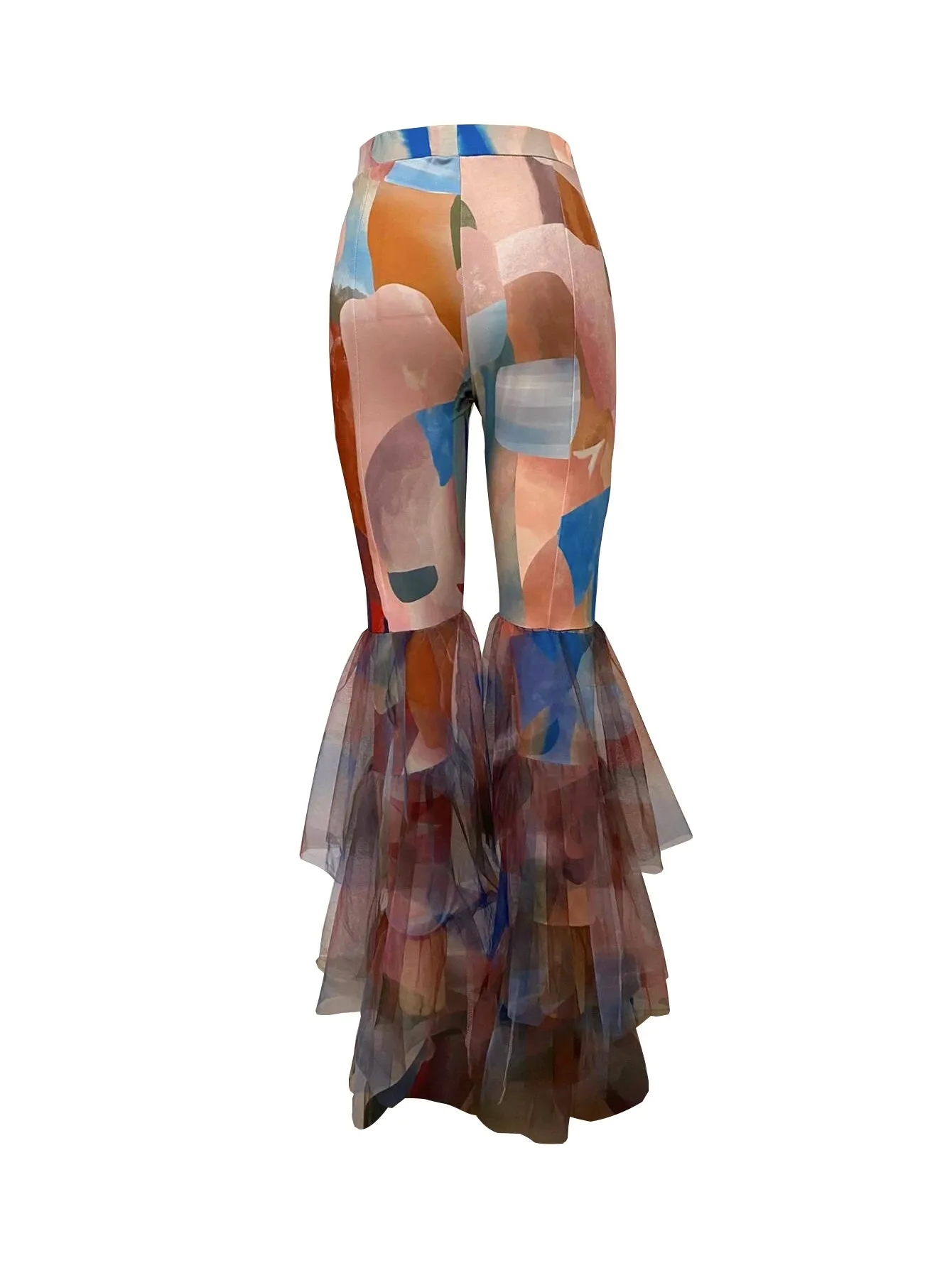 Trendy Ruffled Mesh Patchwork Pants