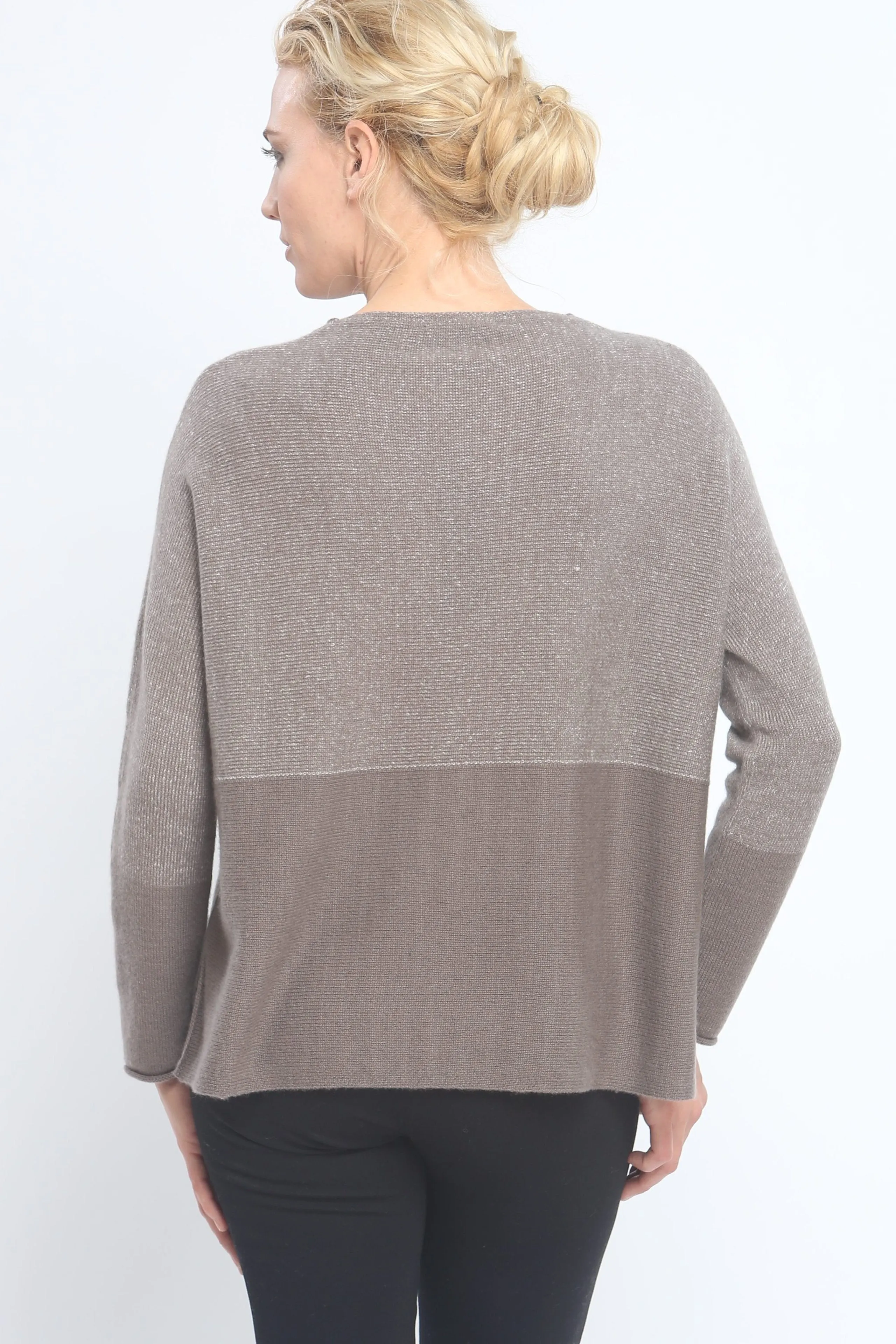 Two-Tone Color Block Crewneck in Cashmere