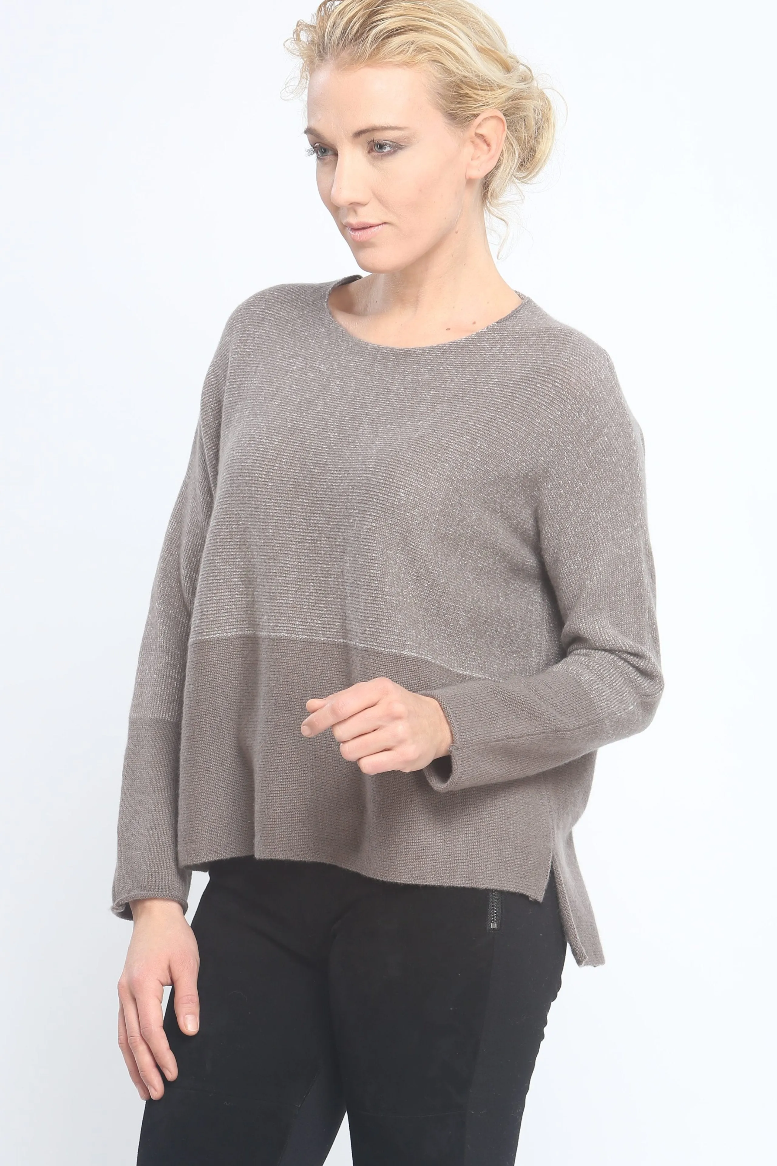 Two-Tone Color Block Crewneck in Cashmere