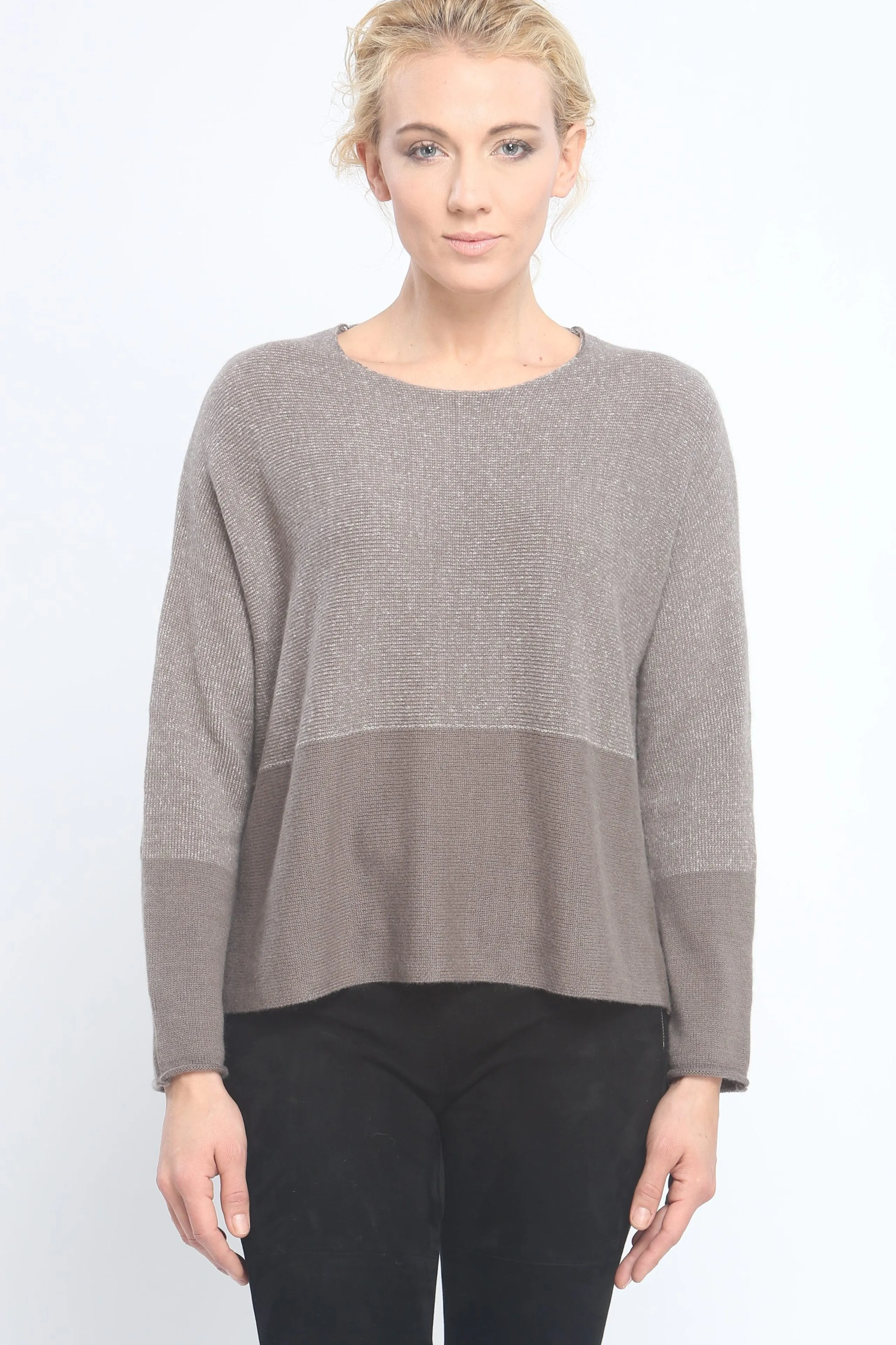 Two-Tone Color Block Crewneck in Cashmere