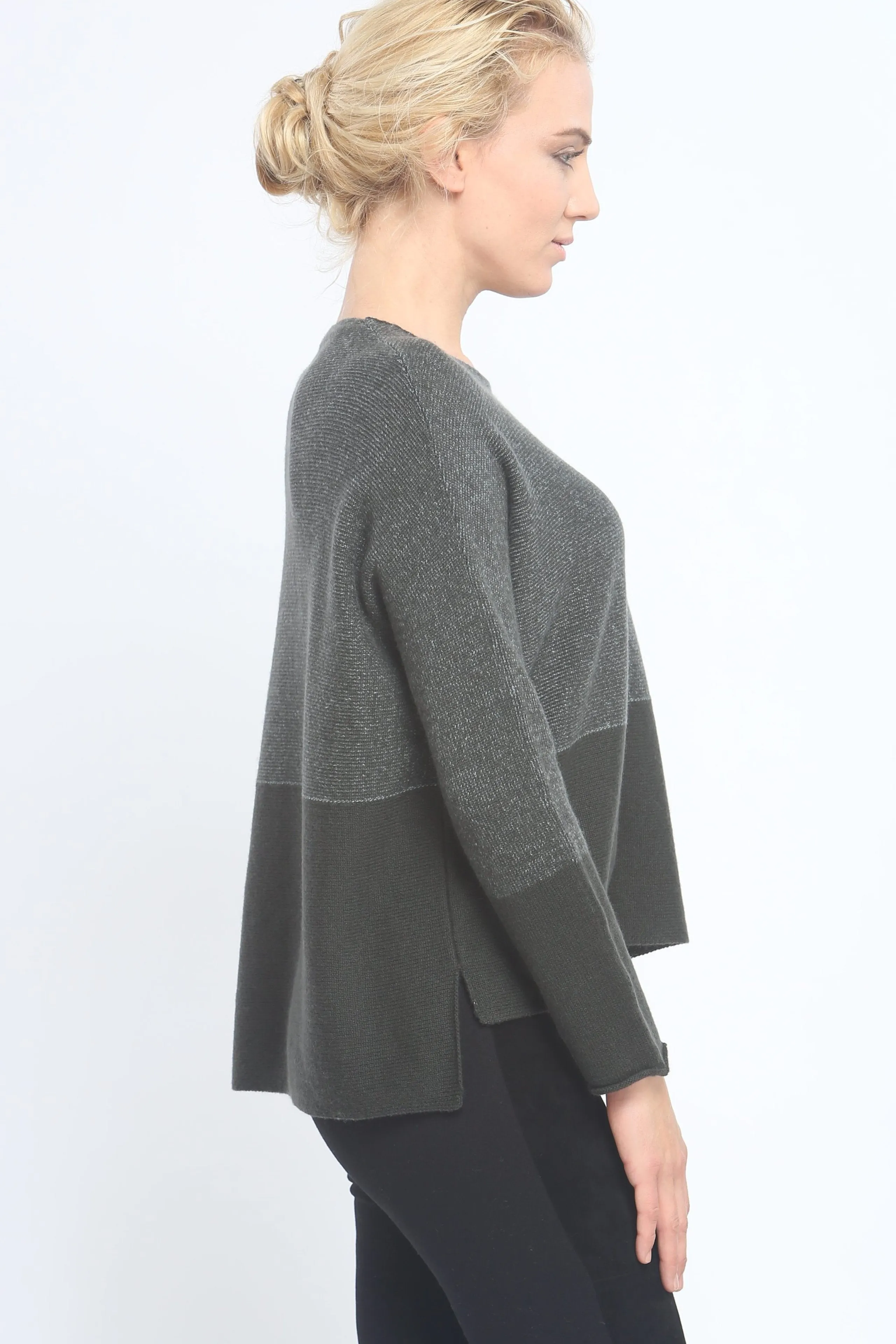 Two-Tone Color Block Crewneck in Cashmere
