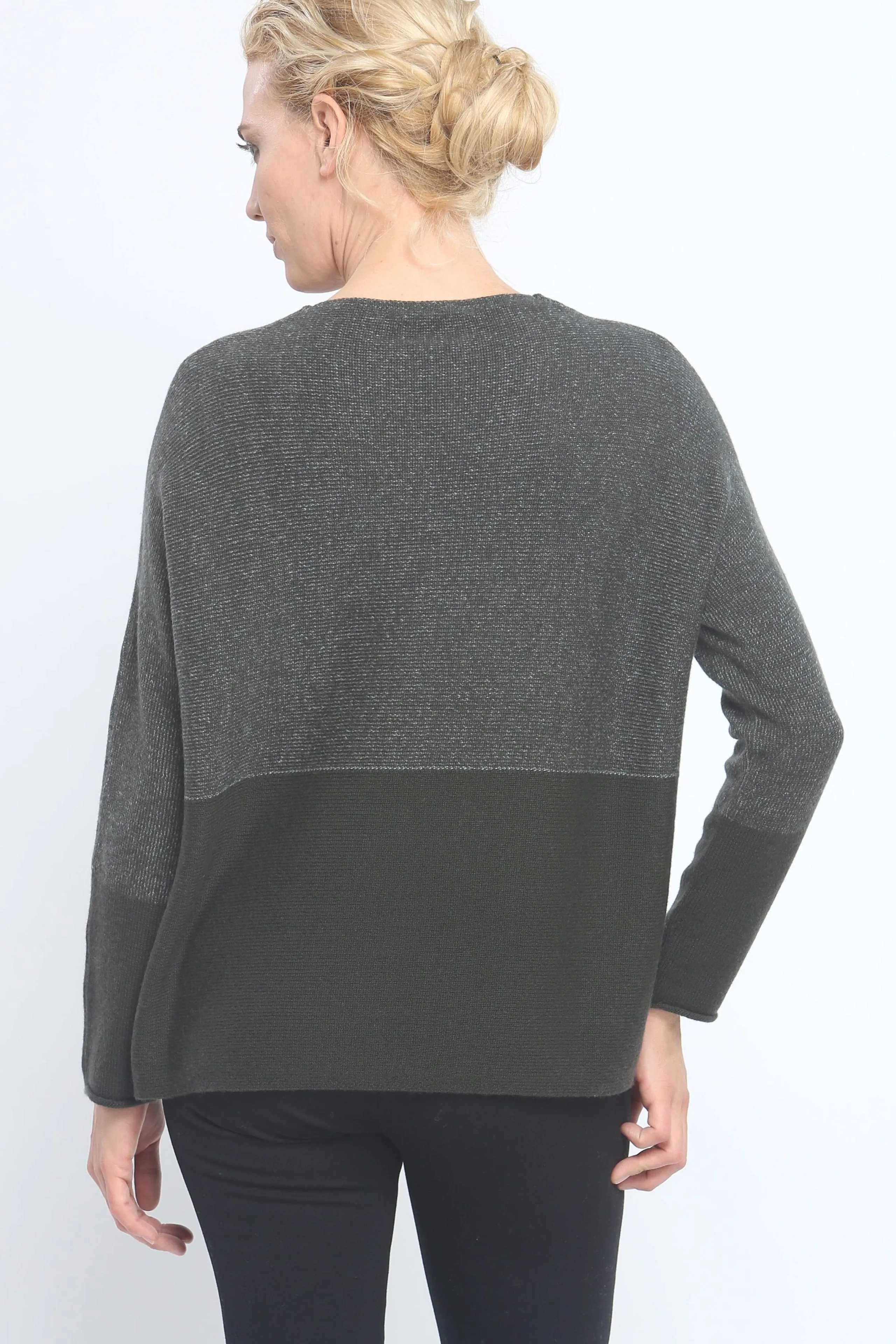 Two-Tone Color Block Crewneck in Cashmere