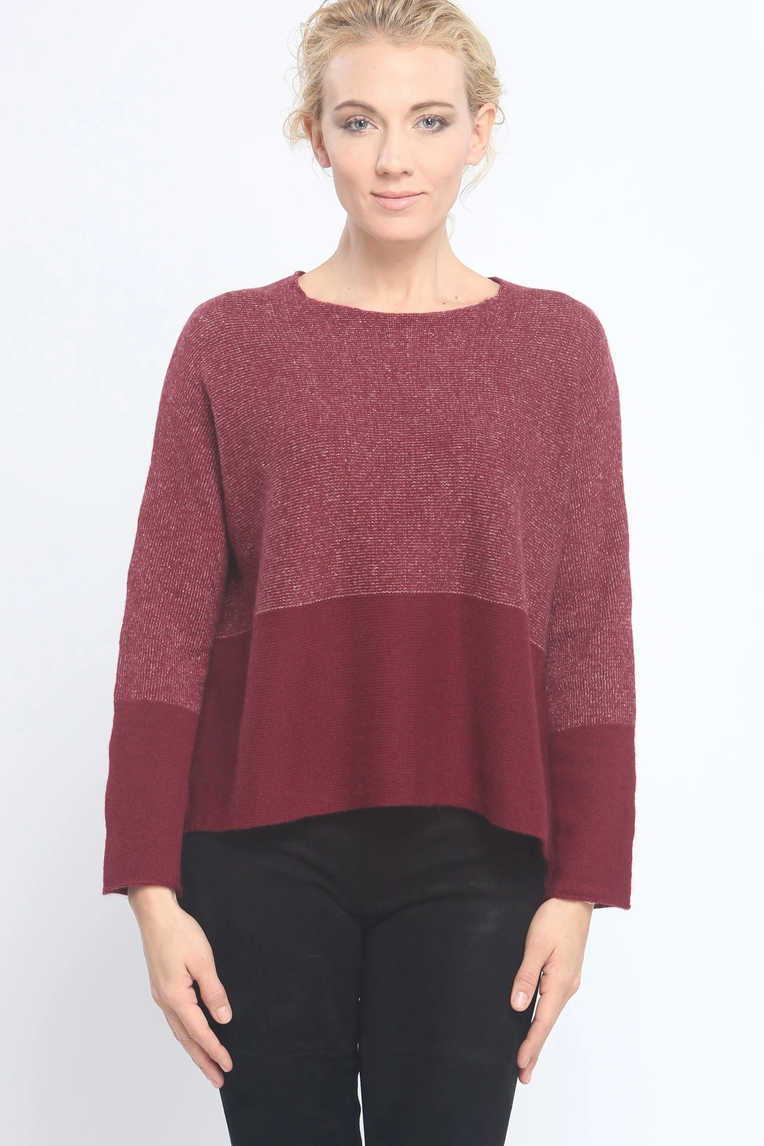 Two-Tone Color Block Crewneck in Cashmere
