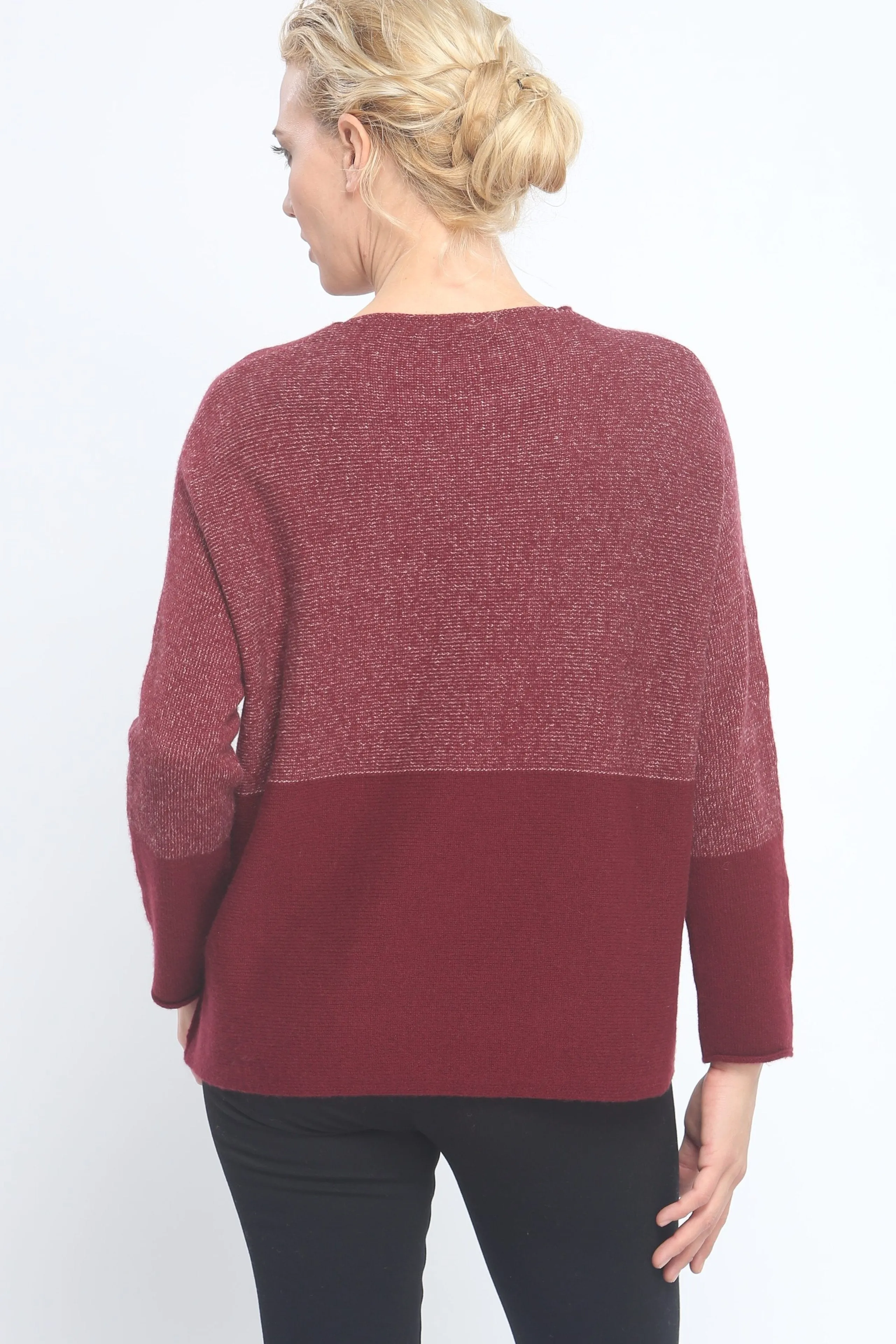 Two-Tone Color Block Crewneck in Cashmere