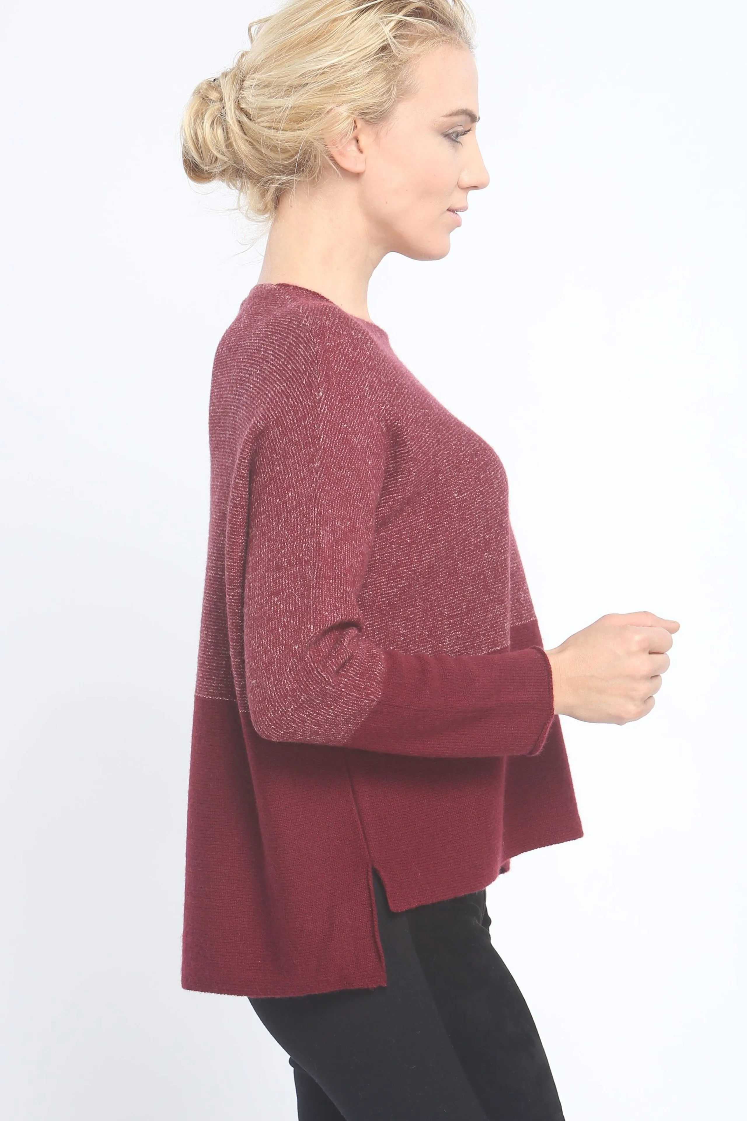 Two-Tone Color Block Crewneck in Cashmere