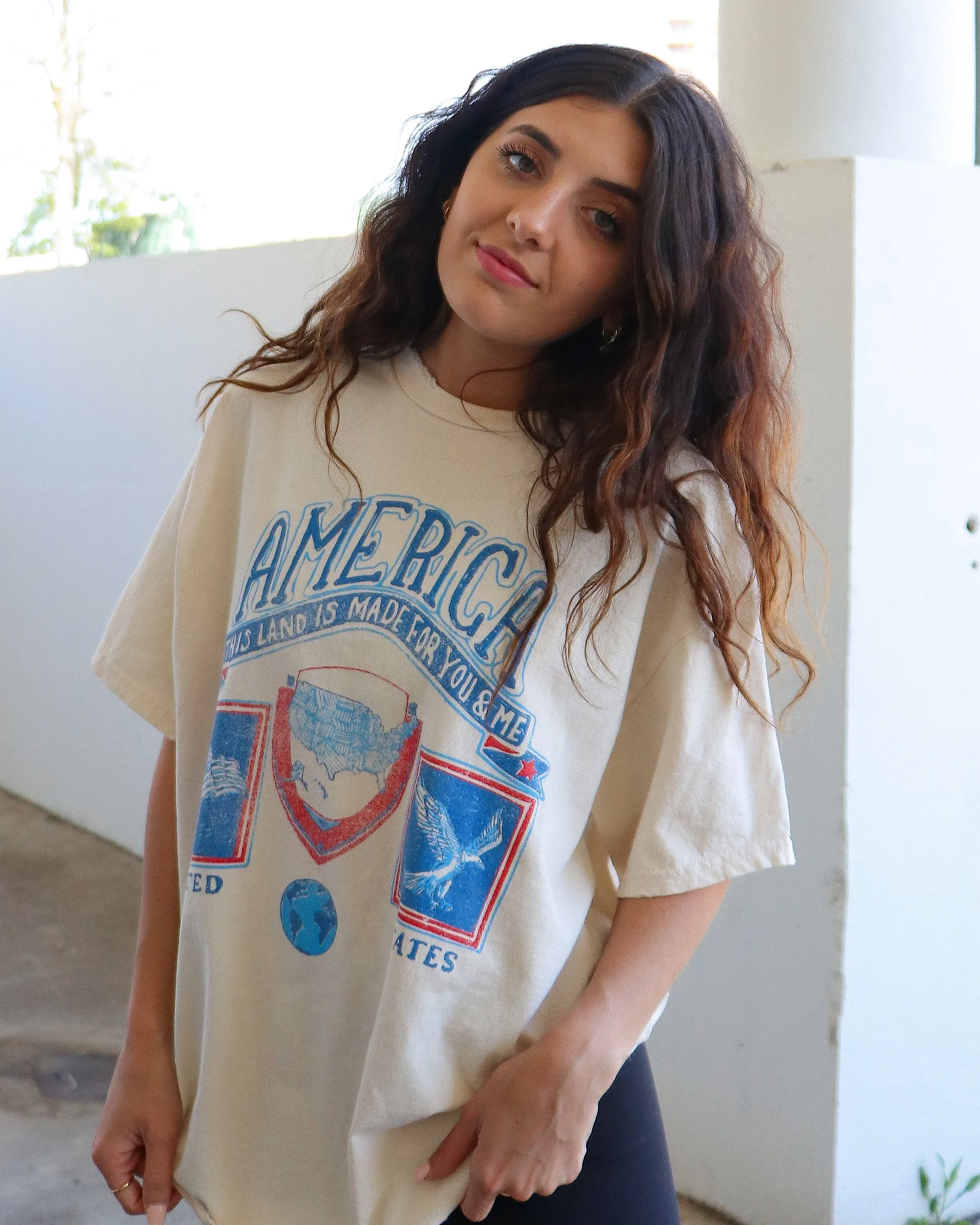 USA Patch Off White Thrifted Tee