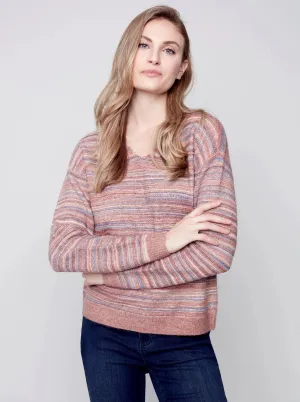 V Neck Drop Shoulder Pullover [Cinnamon-C2479]