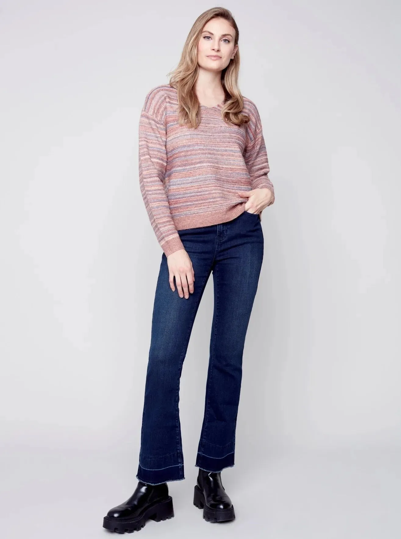 V Neck Drop Shoulder Pullover [Cinnamon-C2479]