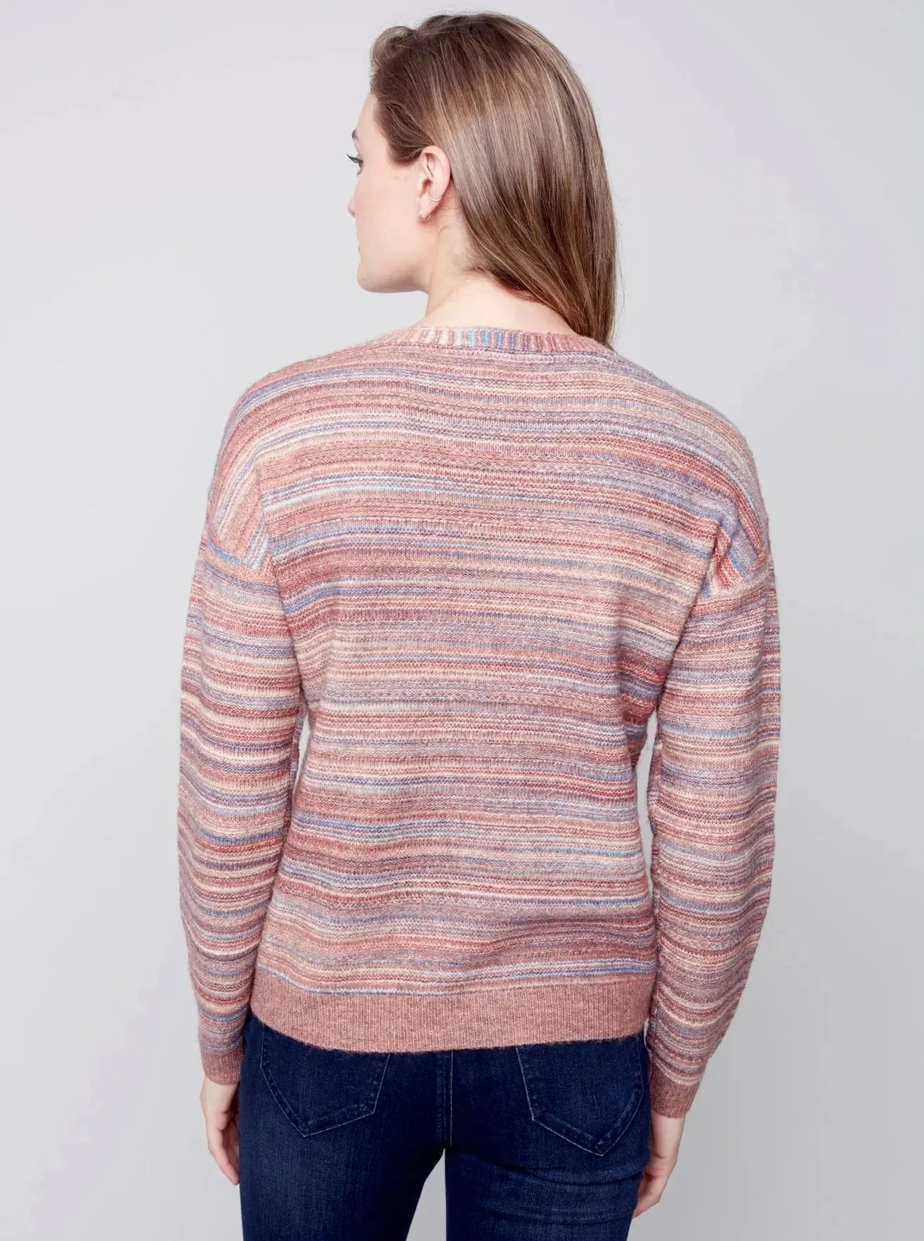 V Neck Drop Shoulder Pullover [Cinnamon-C2479]