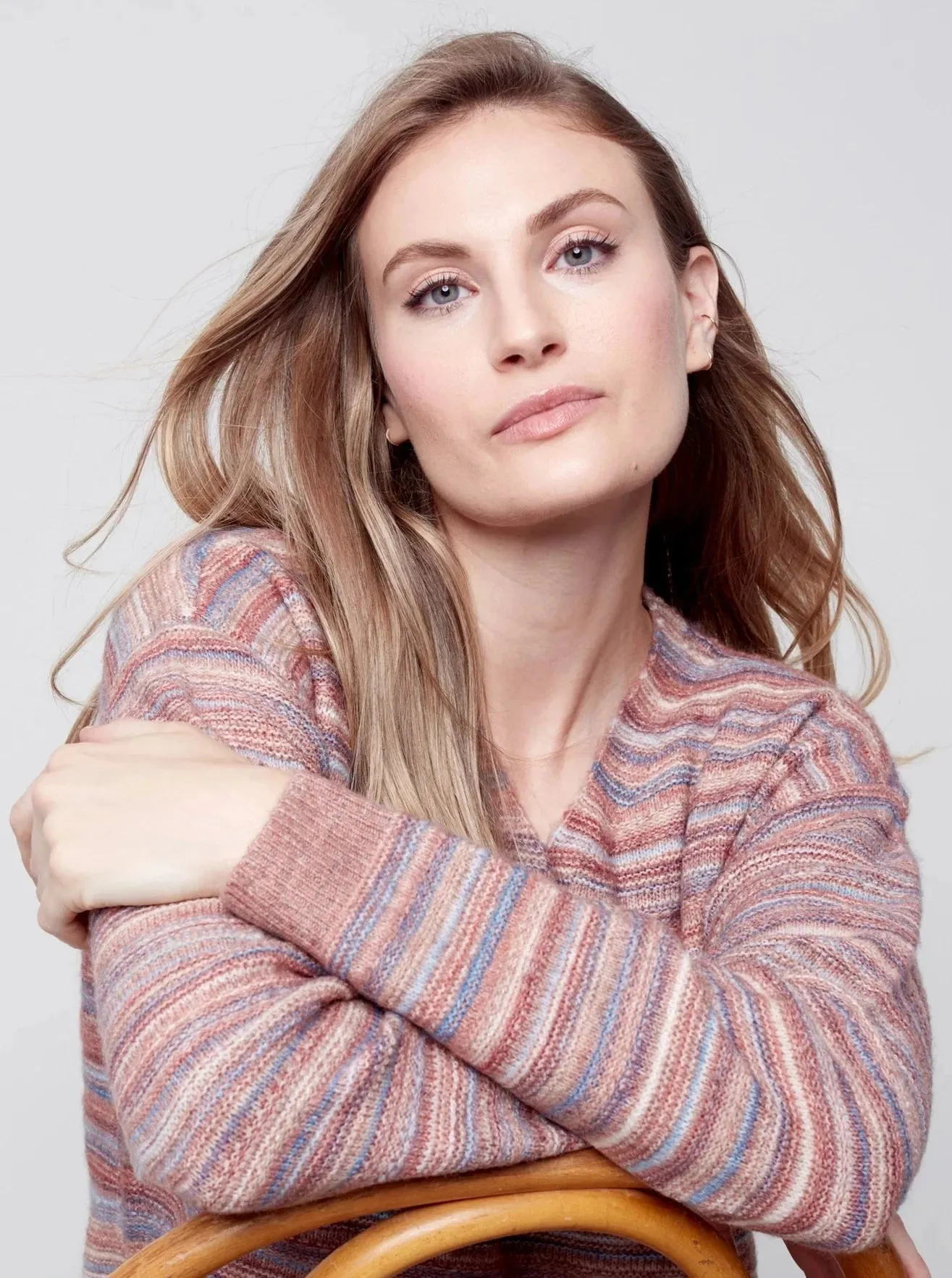 V Neck Drop Shoulder Pullover [Cinnamon-C2479]