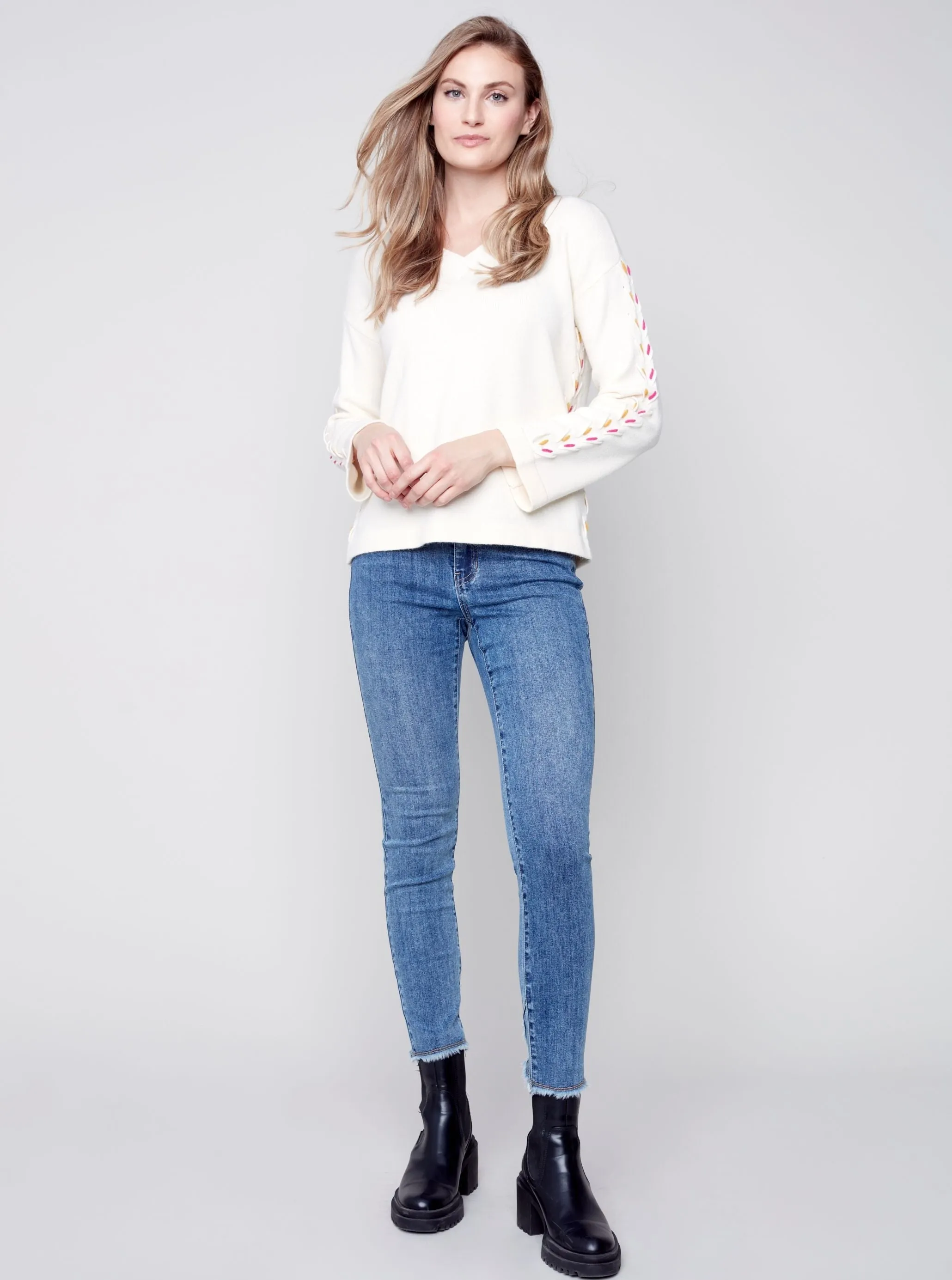 V Neck Wide Sleeve [Ecru-C2589]