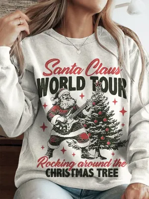 Vintage Christmas Printed Casual Tops
